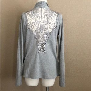 Grey Open Front Long Sleeve Cardigan